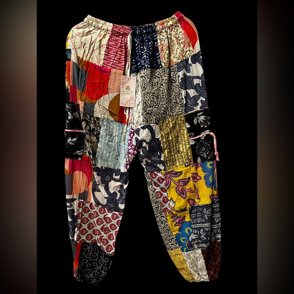 #94 NWT 100% cotton patchwork jogger bottom pants
